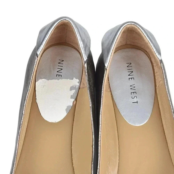 Nine West Metallic Gold Silver Ballet Flat Leather Round Toe Shoes Size 7 - Picture 10 of 14